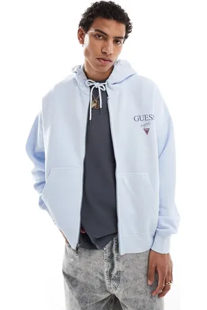 Guess GUESS - Originals - Lyseblå og unisex hættetrøje med logo og lynlås