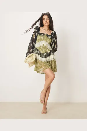 ASOS Minikjole med halterneck, flæser og -Multifarvet