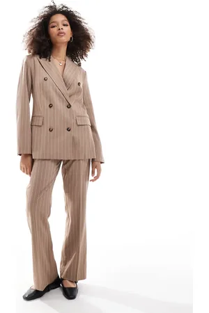 AWARE Beige og cropped bukser med svaj og nålestriber - Del af sæt-Neutral