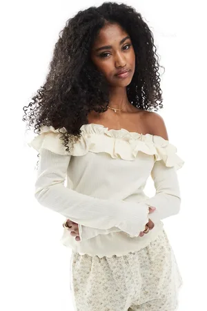 Miss Selfridge Bardot-top med flæser-Hvid
