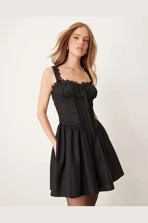 Miss Selfridge Minikjole med korsetdetalje og blondekant i poplin i western-design