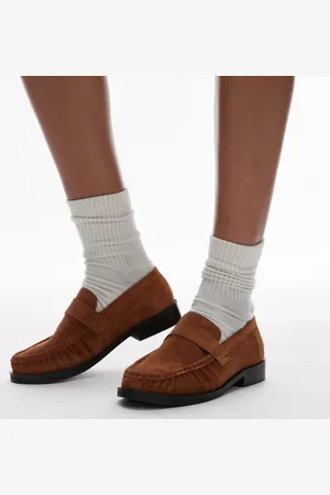 Topshop Carey - Gyldenbrune loafers med rynkedetaljer i ruskind