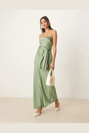 Abercrombie & Fitch Salviefarvet maxikjole uden stropper med broderidetalje