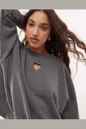 Noisy May Gråmeleret sweatshirt med hjerteudskæring