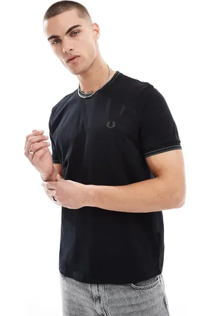 Fred Perry T-shirt med kanter med grønne dobbeltstriber