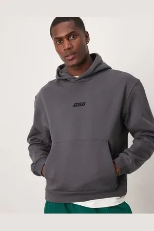 ASOS Premium - Vasket sort oversized hættetrøje med print på brystet i kraftigt materiale på 400 gsm i firkantet pasform-Grå