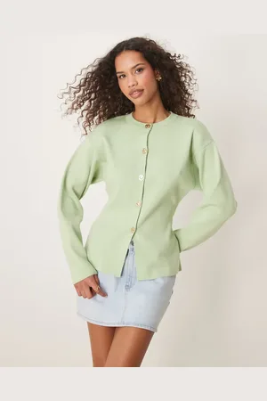 ASOS Salviegrøn cardigan med rund hals og guldfarvede knapper i struktureret strik