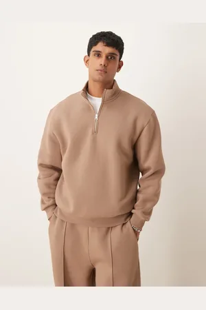 ASOS Brun sweatshirt med ståkrave og kvart lynlås - Del af sæt