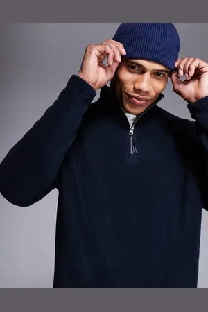 ASOS Marineblå sweatshirt i fleece med kvart lynlås