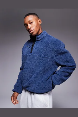 ASOS Blå, oversized og firkantet sweatshirt i plys med kvart lynlås