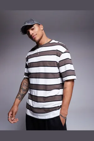 ADPT. Oversized T-shirt med brune/cremehvide striber