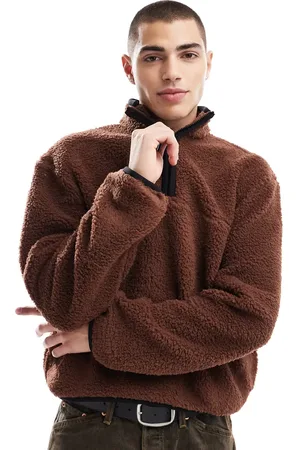 ASOS Lysebrun, oversized og firkantet sweatshirt i plys med kvart lynlås