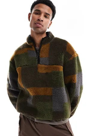 ASOS Kakigrøn, oversized og firkantet sweatshirt i plys med kvart lynlås og abstrakt print