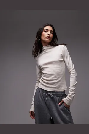 Topshop Lang og offwhite hverdagstop med lange ærmer-Hvid