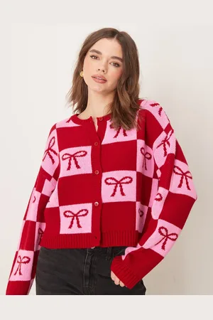Miss Selfridge Rød/lyserød cardigan med sløjfedesign-Multifarvet