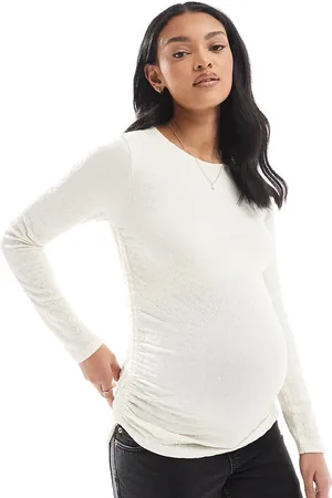 VERO MODA Cremehvid top med lange ærmer, tekstur og rynker