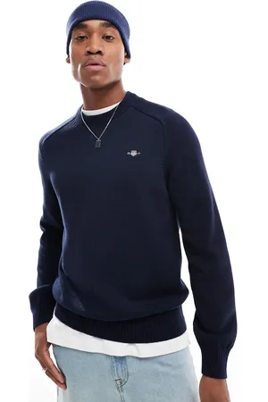 GANT Marineblå casual trøje med logo i strikket bomuld