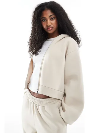 Miss Selfridge Hvid oversized hættetrøje med gennemgående lynlås