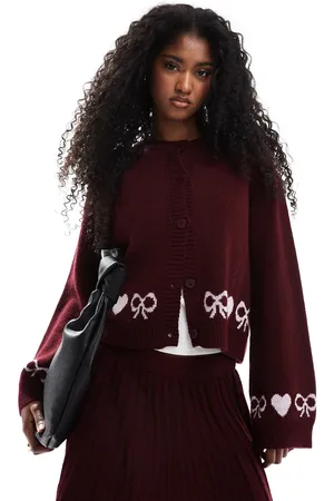 Miss Selfridge Cardigan med hjerte- og sløjfemønster - Del af sæt-Rød