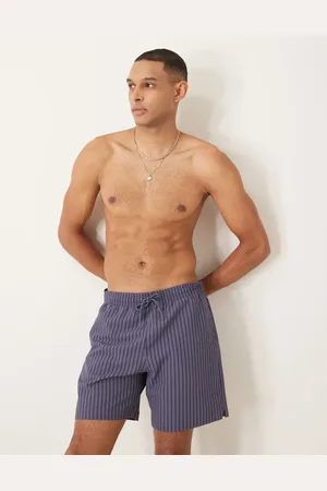 Abercrombie & Fitch Marineblå 7-tommer badeshorts med løbesnor og striber