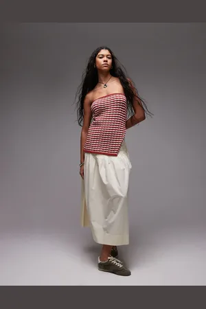 Topshop Rustrød strikket bandeau-top med striber - Del af sæt