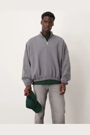 ASOS Forvasket sort og oversized sweatshirt med ståkrave og kvart lynlås
