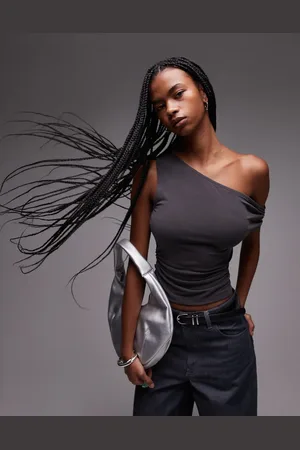 Topshop Koksgrå top i cupro med rynkede sider