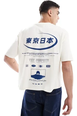 ASOS Oversized og råhvid T-shirt med firkantet pasform og ryg- og brystprint