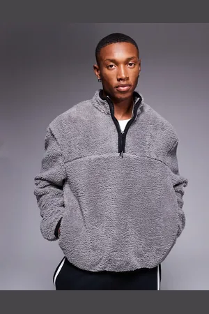 ASOS Grå, oversized og firkantet sweatshirt i plys med kvart lynlås