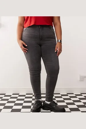 Noisy May Vasket grå skinny-jeans med høj talje
