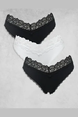 ASOS Minnie - Sorte og hvide Brasilianske briefs i bomuld med blondekant i pakke med 3 par-Multifarvet