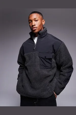 ASOS Sort og oversized sweatshirt i plys med kvart lynlås og kontrastfarvet nylondetalje