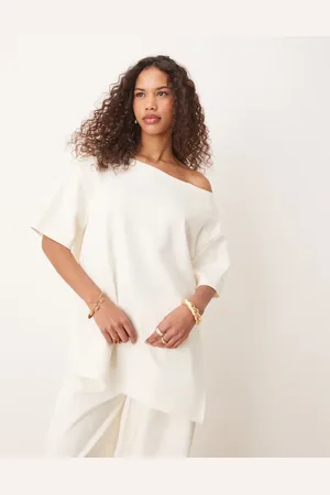 ASOS Kokosmælkhvid offshoulder-sweatshirt med interlock-sømme - Del af sæt-Neutral
