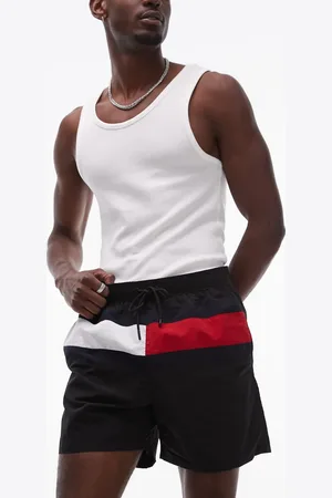 Tommy Hilfiger Sorte badeshorts med løbesnor og stort flaglogo