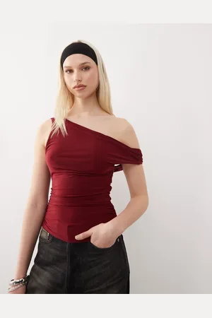 COLLUSION Kirsebærrød offshoulder-top med rynker