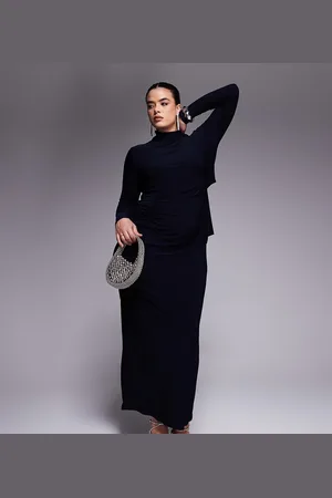 ASOS ASOS DESIGN Curve - og langærmet midaxi-kjole med rynkedetaljer og åben ryg med snoning