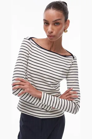 MANGO T-shirt med lange ærmer, bådudskæring og striber