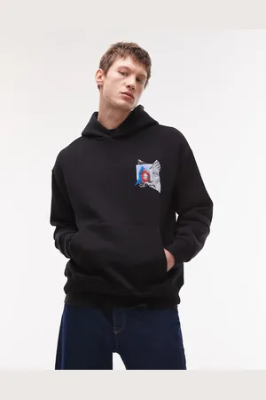 Topman X Becky Baier - Sort oversized hættetrøje med broderi og mærkeprint på foran og bagpå