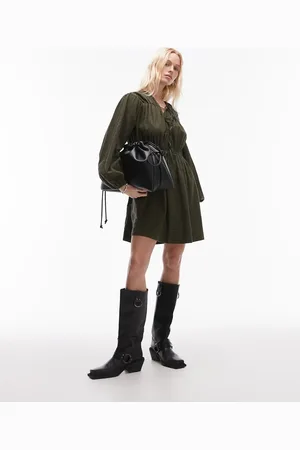 Topshop Mininederdel med bindefront og tern-Grøn