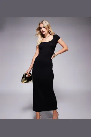 ASOS ASOS DESIGN Petite - midikjole med vingeærmer og ekstradyb, rund hals