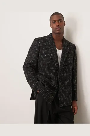 ASOS Og hvid dobbeltradet habitjakke i almindelig pasform med crosshatch-tekstur