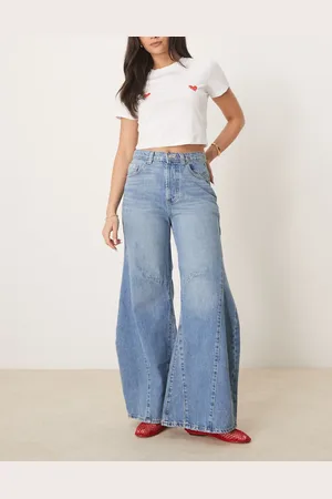 Free People Eden - Posede jeans med vide ben i blå mellemvask
