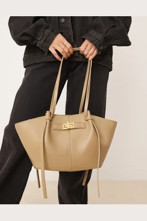 Gina Tricot Mellemstor tote-taske i og imiteret læder med strop- og clutch-detaljer-Grøn