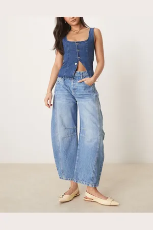 Free People Good Luck - Jeans med mellemhøj talje og barrel-ben i lyseblå vask