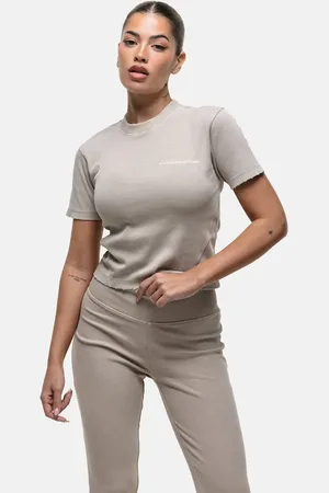 Good For Nothing Ribstrikket baby-t-shirt i beige vask-Neutral