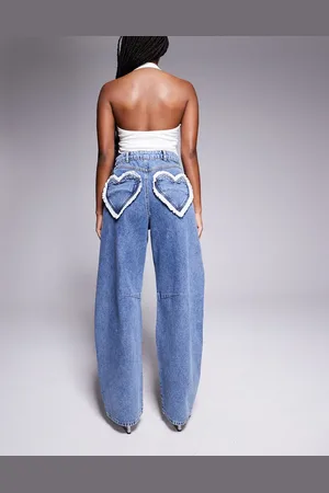 ASOS Denimjeans med barrel-ben og hjertelommer i blå mellemvask