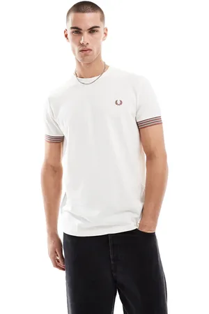Fred Perry Lys og T-shirt i afslappet pasform med striber på ærmekanterne-Neutral