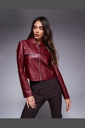 River Island Bordeaux cropped bomber-jakke i PU-Rød