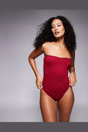 ASOS Maria - bandeau-badedragt med tekstur-Rød