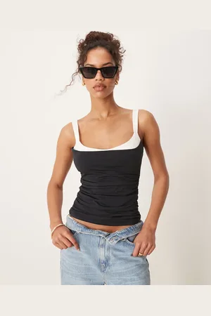 Abercrombie & Fitch Sort top med hjerteformet kontrasthals i hvid